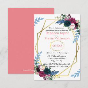 Convites Floral Blooms Mod Pink Vert - Festa de noivado 3x5