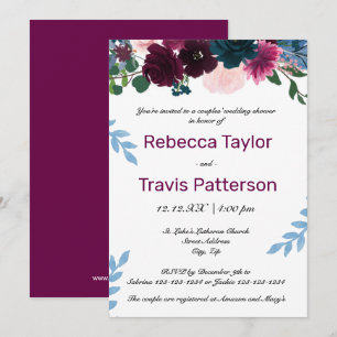 Convites Floral Blooms Plum - Chá de casamento Casal