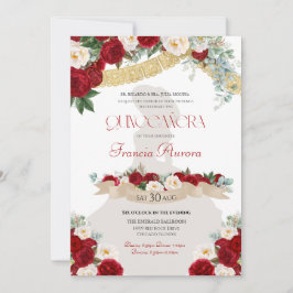 Convites Floral Blooms Red & White Dourado Charro Quinceañe