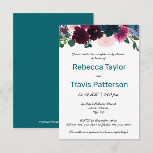 Convites Floral Blooms Teal - Chá de fraldas 3x5 Casais