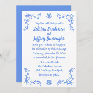 Convites Floral Blue Cornflower Flowers Laurel Leaf Wedding