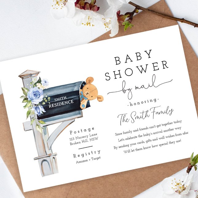 Convites Floral Blue Long Distance Baby Shower (Criador carregado)