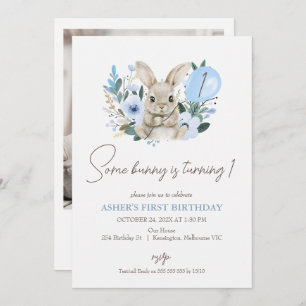 Convites Floral Blue Photo Bunny Está Virando Um Aniversári