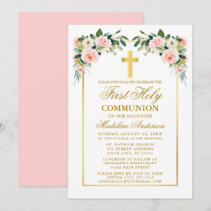 Convites Floral Blush, cor-de-água Dourada da Primeira Com