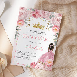 Convites Floral Blush Dourado Quinceanera Princess