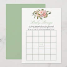 Floral Blush e Bebê Sage Shower Bingo de Bebê