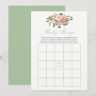 Convites Floral Blush e Bebê Sage Shower Bingo de Bebê