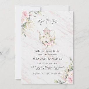 Convites Floral Blush e Dourado Chá de panela Tea Party 