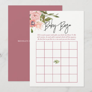 Convites Floral Blush e Rosa Dourada Baby Shower Bingo de B