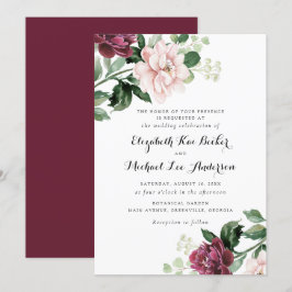 Convites Floral Blush Merlot Greenery Elegante Casamento