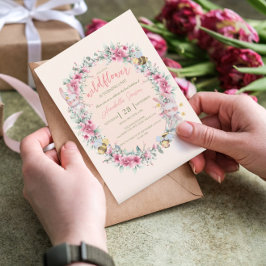 Convites Floral Blush Peach Cute Bunny Girl Primeiro Aniver