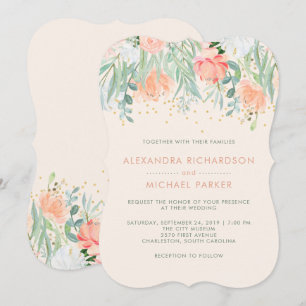 Convites Floral Blush Romance   Casamento por Aquarela