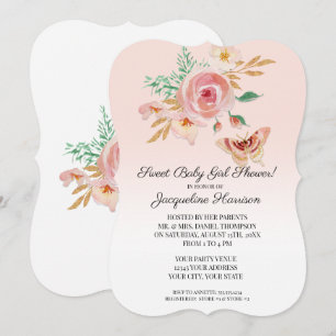 Convites Floral Blush Rosa Moderna Dourada Garota