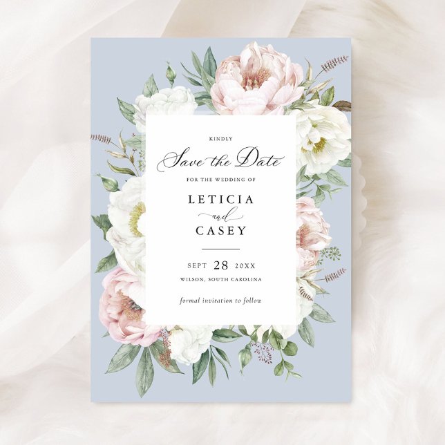 Convites Floral Blush White Peonies Casamento Salve a Data (Criador carregado)