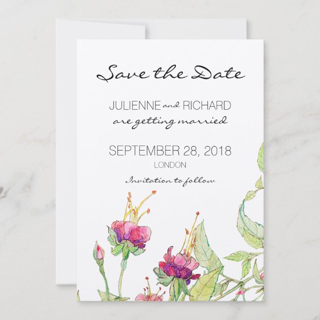 Convites Floral Boêmio Moderno para Casamento Save the Date (Frente)