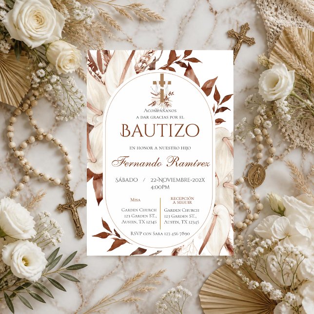 Convites Floral Boho Batismo Espanhol (Criador carregado)