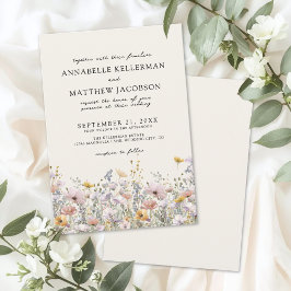 Convites Floral Boho Bege Casamento de Flores Silvestres
