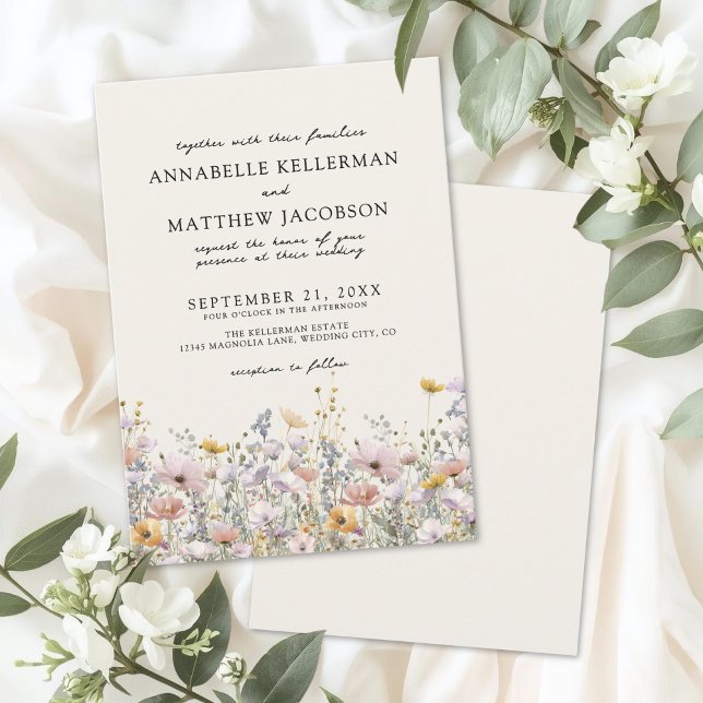 Convites Floral Boho Beige Wildflower Wedding (Floral Boho Beige Wildflower Wedding Invitation)