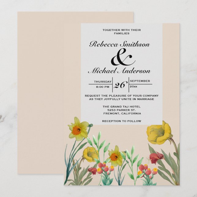 Convites Floral Boho Buquê Wildflower (Frente/Verso)