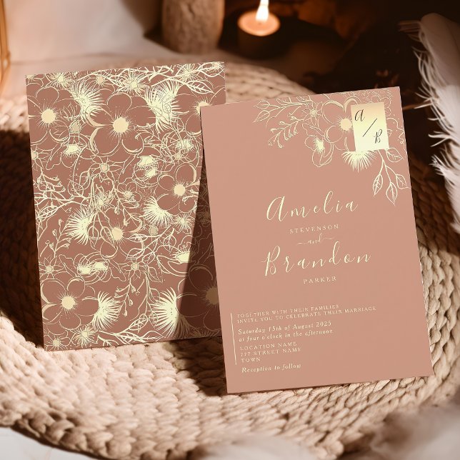 Convites Floral Boho Casamento em Terracota (Criador carregado)