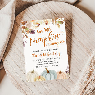 Convites Floral Boho Pumpkin Fall primeiro aniversario
