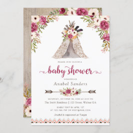 Convites Floral Boho Teepee Chic Arrows Chá de fraldas Trib