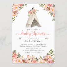 Floral Boho Teepee Chic Arrows Chá de fraldas Trib