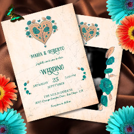 Convites Floral Boho Vintage Heart Mexico Wedding