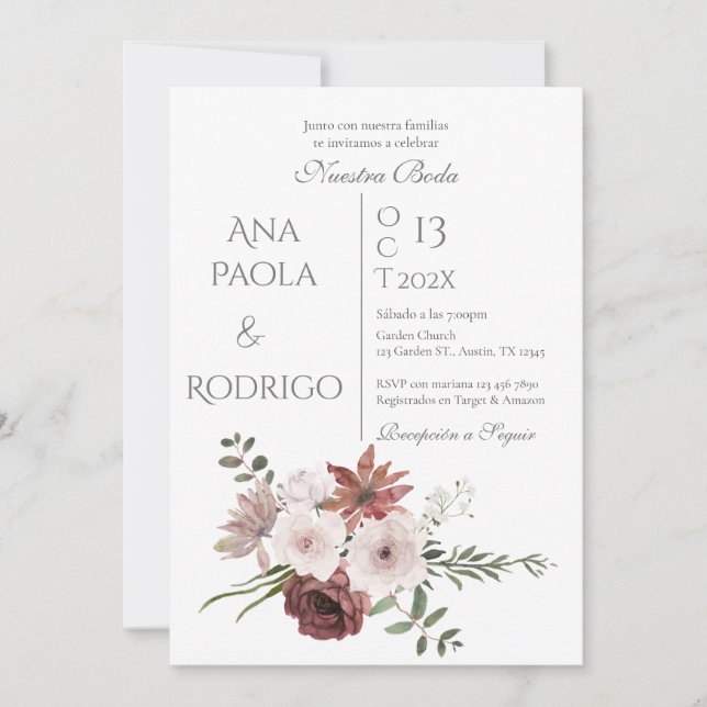 Convites Floral Boho Wedding invitation Invitación (Frente)