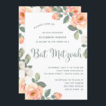 Convites Floral Bonito| Bat Mitzvah<br><div class="desc">Este adorável convite do Bat Mitzvah apresenta cor de pêssego e flores brancas,  com muitas folhas verdes,  e tipografia moderna com um fundo branco limpo.</div>