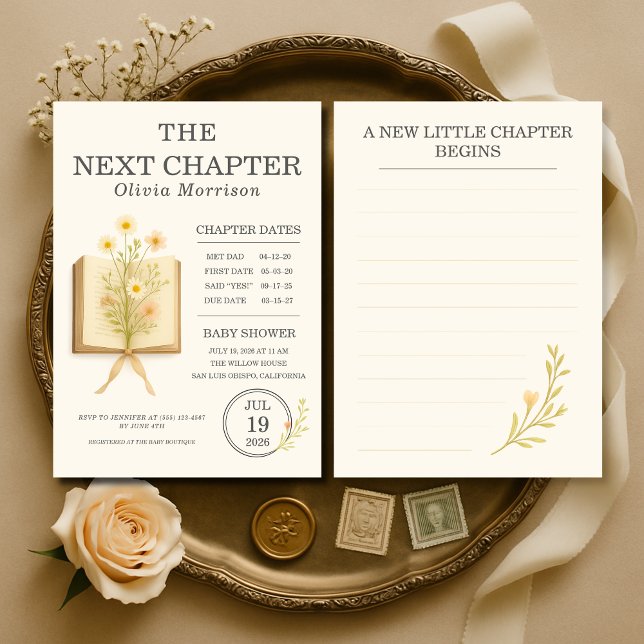 Convites Floral Books Next Chapter Begins Baby Shower (Criador carregado)