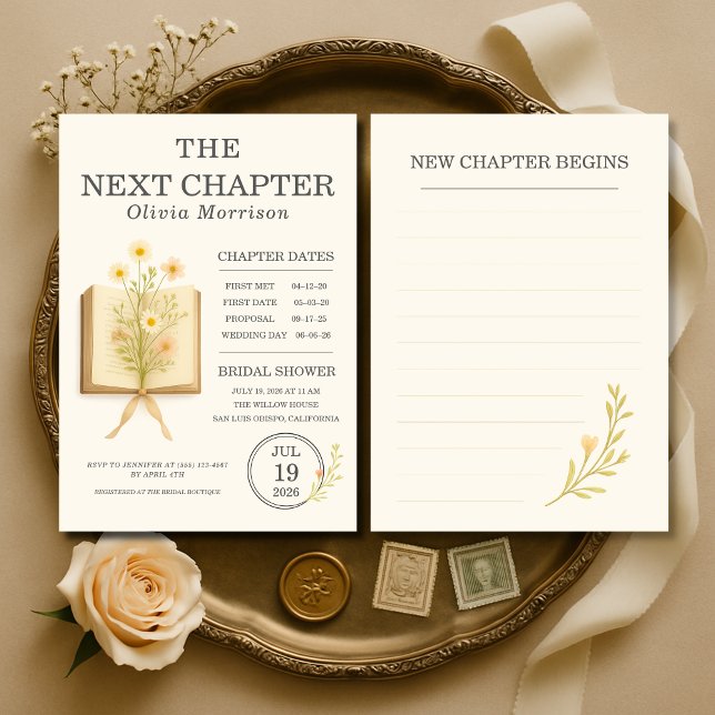 Convites Floral Books Next Chapter Begins Bridal Shower (Criador carregado)