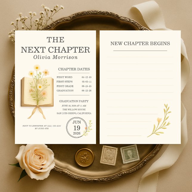 Convites Floral Books Next Chapter Begins Graduation Party (Criador carregado)