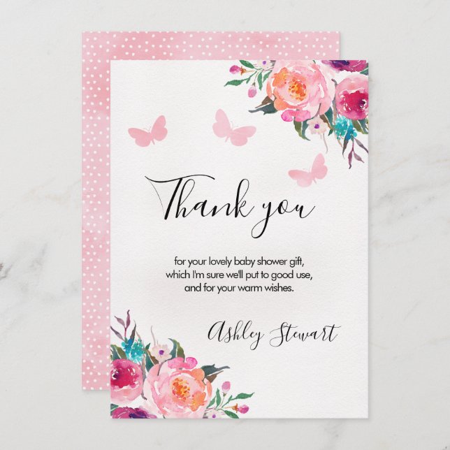 Convites Floral Borboletas Chá de fraldas Garota (Frente/Verso)