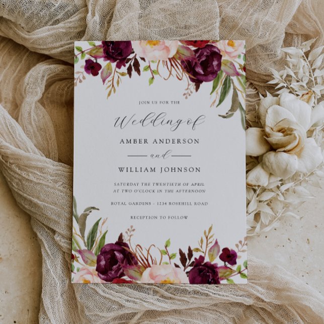 Convites Floral Borgonha Beijo Florido Casamento   (Criador carregado)