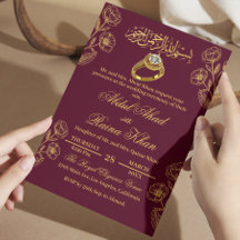 Floral Borgonha Dourado Noivado Islâmico Muçulmano