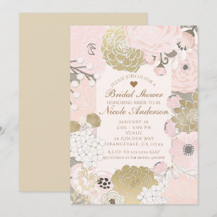 Convites Floral Botânico Glam Bege Vintage & Dourado