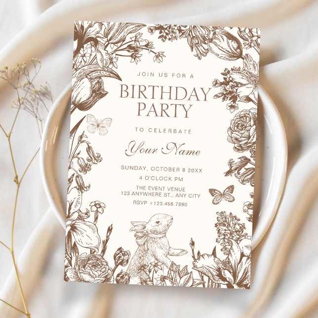 Convites Floral botânico vintage de aniversário (Criador carregado)