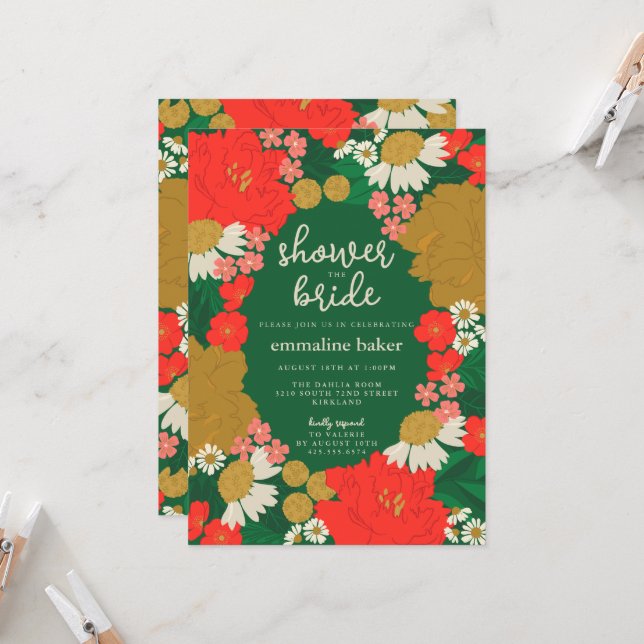 Convites Floral Bouquet Bridal Shower Invitation (Frente/Verso In Situ)