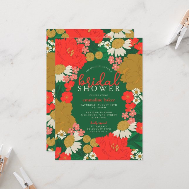 Convites Floral Bouquet Bridal Shower Invitation (Frente/Verso In Situ)