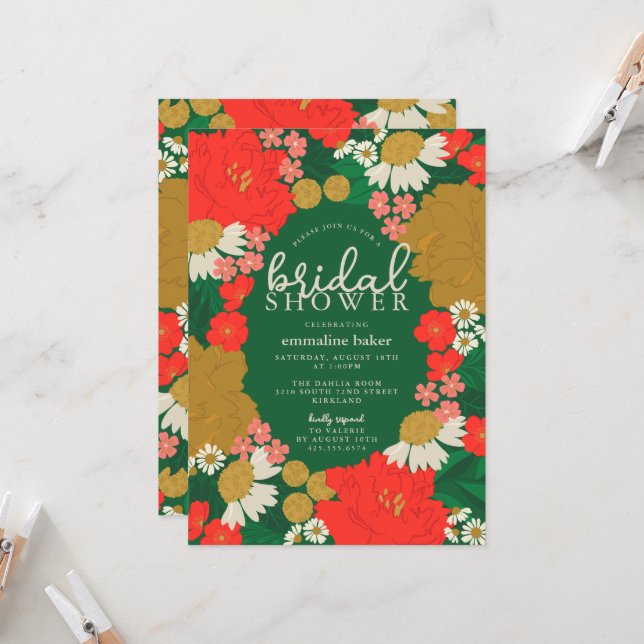 Convites Floral Bouquet Bridal Shower Invitation (Frente/Verso In Situ)