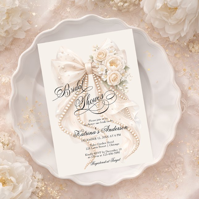 Convites Floral Bow Elegant Bridal Shower  (Criador carregado)