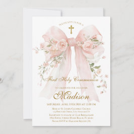 Convites Floral Bow First Holy Communion Invitation