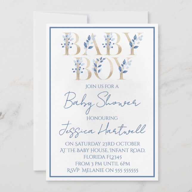 Convites Floral Boy Baby Shower Invitation (Frente)