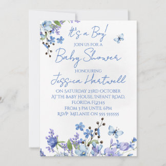 Convites Floral Boy Baby Shower Invitation