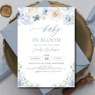 Convites Floral Boy Blue Baby in Bloom Chá de fraldas