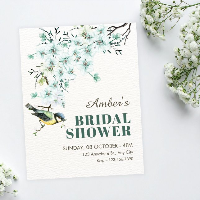 Convites Floral branch bird spring bridal shower (Criador carregado)