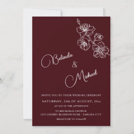 Convites Floral Branco Burgundy Profundo | Casamento Casual