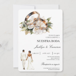 Convites Floral Branco com Anel Casamento Espanhol