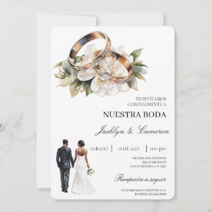 Convites Floral Branco com Anel Casamento Espanhol